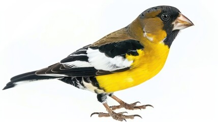 Obraz premium Evening Grosbeak full body clearly photo on white background , 