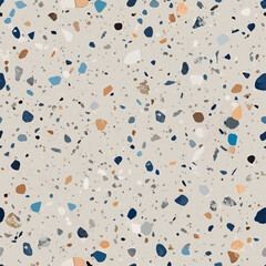 Terrazzo flooring vector seamless pattern. Italian terrazzo mosaic texture. Terrazzo seamless print tile. Concrete, granite, cement terrazo template. Terrazzo Floor material. Particles pebble, glass.