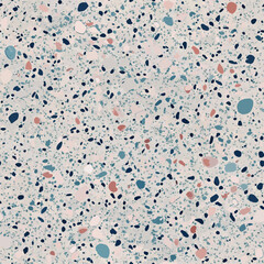 Terrazzo flooring vector seamless pattern. Italian terrazzo mosaic texture. Terrazzo seamless print tile. Concrete, granite, cement terrazo template. Terrazzo Floor material. Particles pebble, glass.