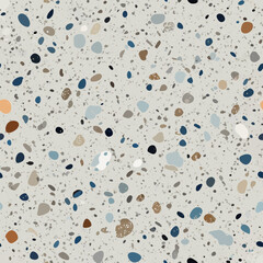 Terrazzo flooring vector seamless pattern. Italian terrazzo mosaic texture. Terrazzo seamless print tile. Concrete, granite, cement terrazo template. Terrazzo Floor material. Particles pebble, glass.