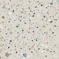 Terrazzo flooring vector seamless pattern. Italian terrazzo mosaic texture. Terrazzo seamless print tile. Concrete, granite, cement terrazo template. Terrazzo Floor material. Particles pebble, glass.