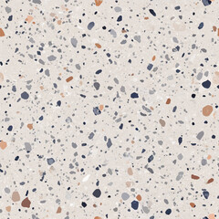 Terrazzo flooring vector seamless pattern. Italian terrazzo mosaic texture. Terrazzo seamless print tile. Concrete, granite, cement terrazo template. Terrazzo Floor material. Particles pebble, glass.