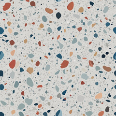 Terrazzo flooring vector seamless pattern. Italian terrazzo mosaic texture. Terrazzo seamless print tile. Concrete, granite, cement terrazo template. Terrazzo Floor material. Particles pebble, glass.