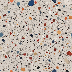 Terrazzo flooring vector seamless pattern. Italian terrazzo mosaic texture. Terrazzo seamless print tile. Concrete, granite, cement terrazo template. Terrazzo Floor material. Particles pebble, glass.