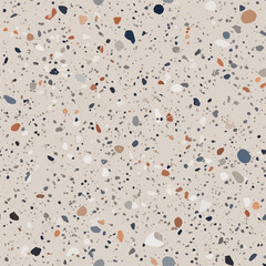 Terrazzo flooring vector seamless pattern. Italian terrazzo mosaic texture. Terrazzo seamless print tile. Concrete, granite, cement terrazo template. Terrazzo Floor material. Particles pebble, glass.