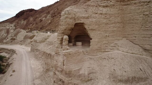 Aerial video over a desert area in Zohar Fortress Dead Sea Israel
