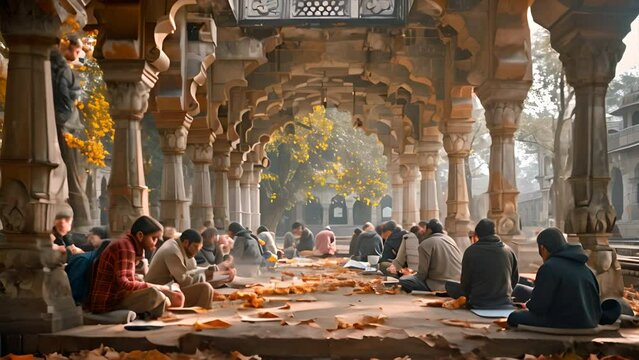 olden 7th century students writing in nalanda university.generative ai