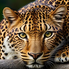Obraz premium A striking close-up of a leopard, highlighting its captivating eyes and distinct spotted fur pattern.