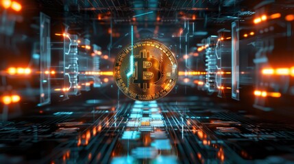 Bitcoin blockchain cryptocurrency mining technology, digital background wallpaper banner