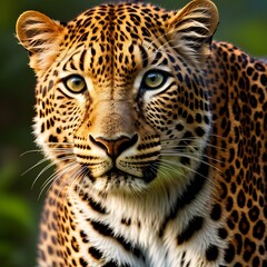 A striking close-up of a leopard, highlighting its captivating eyes and distinct spotted fur pattern.