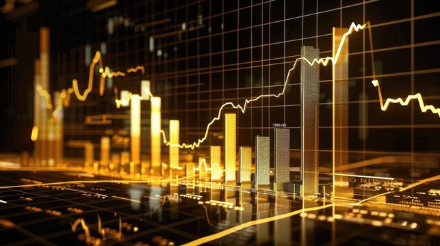 Growth business financial gold stock diagram profit money investment economy finance background golden market chart success concept or invest price data trade strategy graph currency.
