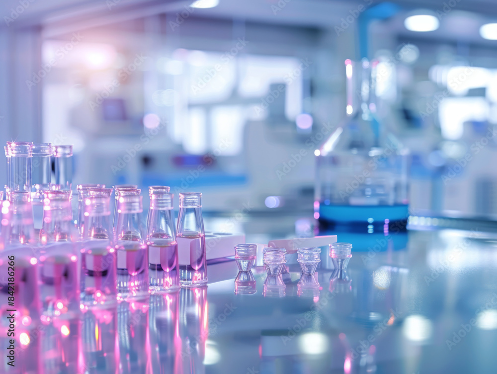 Poster a lab with many bottles and a beaker