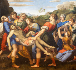 PERUGIA, ITALY - MAY 18, 2024: The painting of Deposition in the church Basilica di San Pietro by...