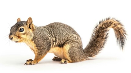 Fox Squirrel full body clearly photo on white background , 