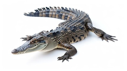 Fototapeta premium Freshwater Crocodile full body clearly photo on white background , 
