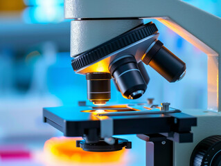 A microscope with a bright light shining on it