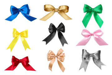 Beautiful bows of different colors isolated on white, set