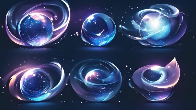 A set of crystal balls each one containing a swirling mist of magical energy. These are used for divination and scrying.