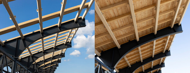 Before And After Shed, Roof Construction, Process Of Building A Wooden Canopy From Boards And...