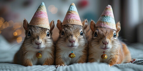 Surreal Squirrel Birthday Celebration: Whimsical Cone Hat and Accessories
