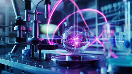 Fototapeta premium A lab with a purple glowing ball in the center