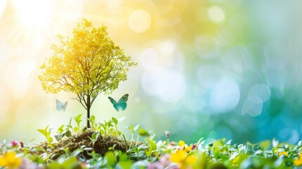 Obraz premium Sunny spring meadow with vibrant flowers blooming amidst lush green grass