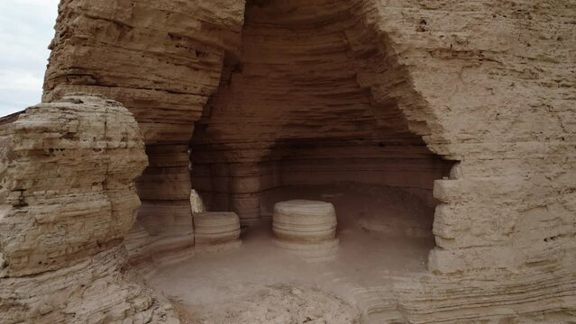 Aerial video over a desert area in Zohar Fortress Dead Sea Israel