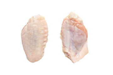 front view and back view of raw mid joint wing isolated on transparent background