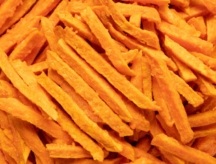 Close-up of raw sweet potato sticks