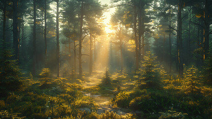 Fototapeta premium Secluded Serenity: Vibrant Woodland Retreat