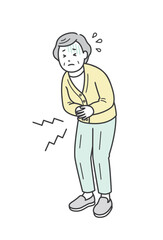 腹痛でお腹を押さえて苦しむ高齢女性のイラスト