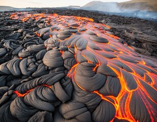 Fototapeta premium Aerial view of the texture of a solidifying lava field, close-up