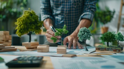 Fototapeta premium Architect working on landscape model, Generative AI