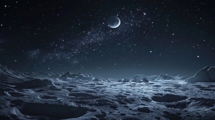 Fototapeta premium A distant planet is enveloped by a starry night sky, capturing the vast and tranquil space.
