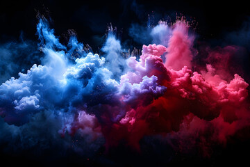 American flag colors form smoke explosion of cloudy firework at USA independence day