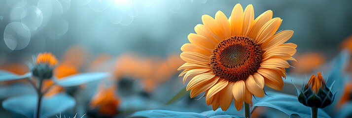 Fototapeta premium Sunflower Sunset Escapes: Coral Vistas & Turquoise Horizon