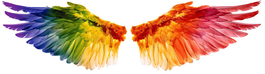 Obraz premium Rainbow pride wings isolated on transparent background.