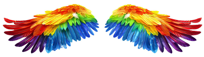 Obraz premium Rainbow pride wings isolated on transparent background.