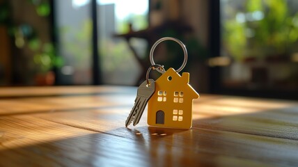 House Keychain with Keys on a Wooden Table