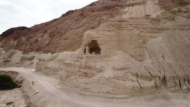 Aerial video over a desert area in Zohar Fortress Dead Sea Israel