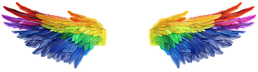 Fototapeta premium Rainbow pride wings isolated on transparent background.