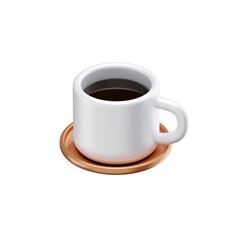 a cup coffee with wooden plate 3d illustration
