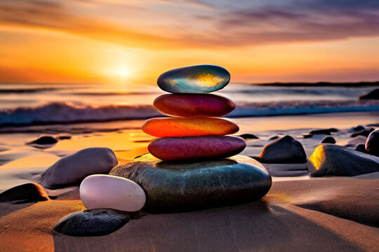 zen stones on the beach