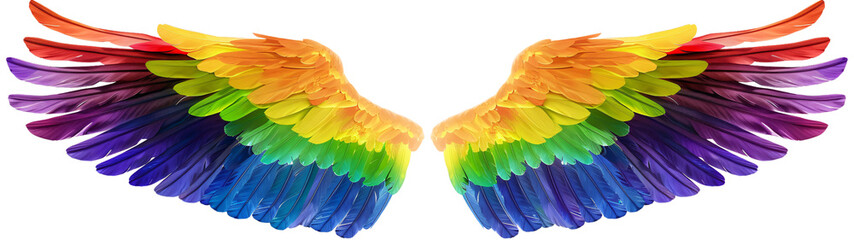 Obraz premium Rainbow pride wings isolated on transparent background.