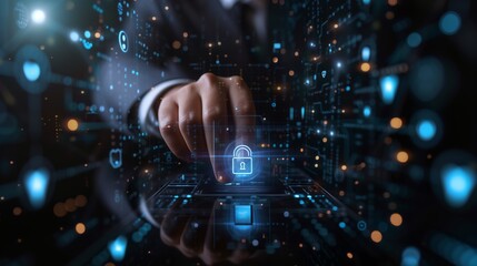 Obraz premium Cyber security Businessman use virtual screen and Login