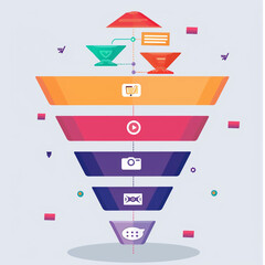 A sales funnel diagram representing the marketing elements required to generate leads and warm prospects to prep them for a sale