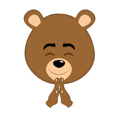 vector illustration face brown bear grizzly cartoon, with his hands in a praying position