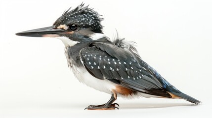 Obraz premium Belted Kingfisher on white background ,