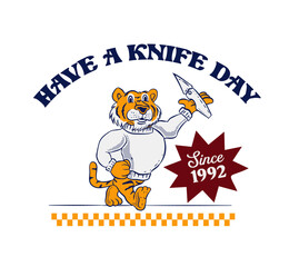 Tiger holding knives mascot with pun words