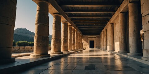 walkway at ancient greek empire wide angle panoramic symmetric banner background